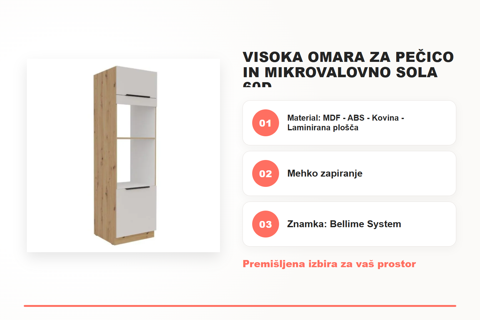 Visoka omara za pečico in mikrovalovno SOLA 60D – pregled ključnih lastnosti