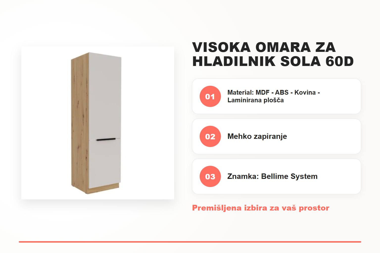 Visoka omara za hladilnik SOLA 60D – pregled ključnih lastnosti