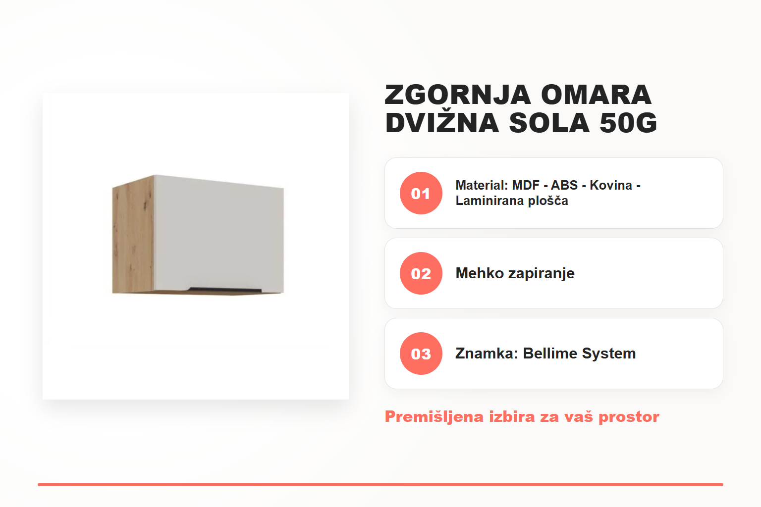 Zgornja omara dvižna SOLA 50G – pregled ključnih lastnosti