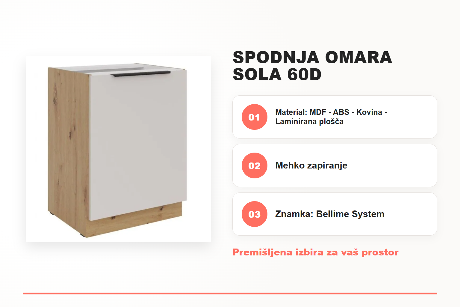 Spodnja omara SOLA 60D – pregled ključnih lastnosti