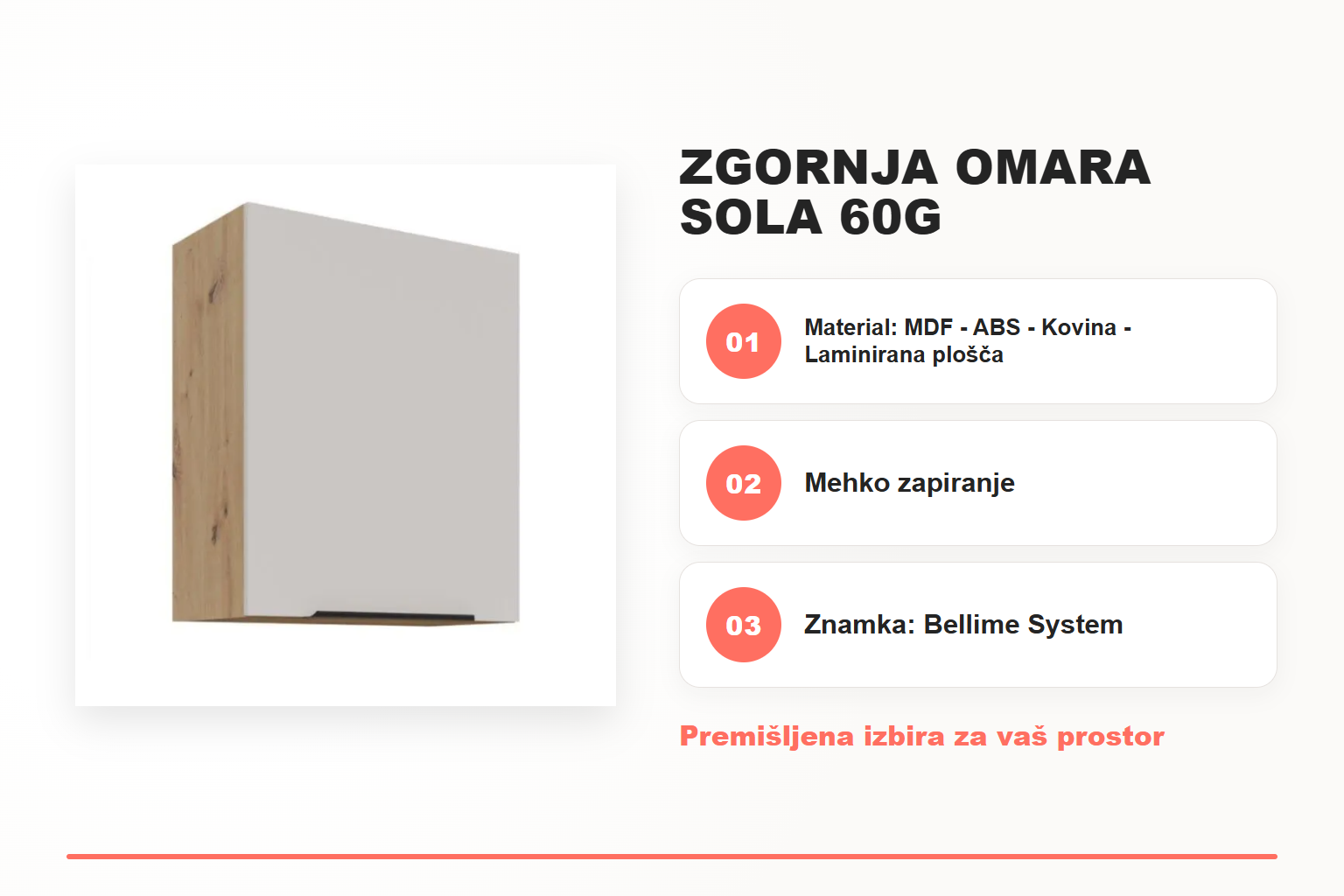 Zgornja omara SOLA 60G – pregled ključnih lastnosti