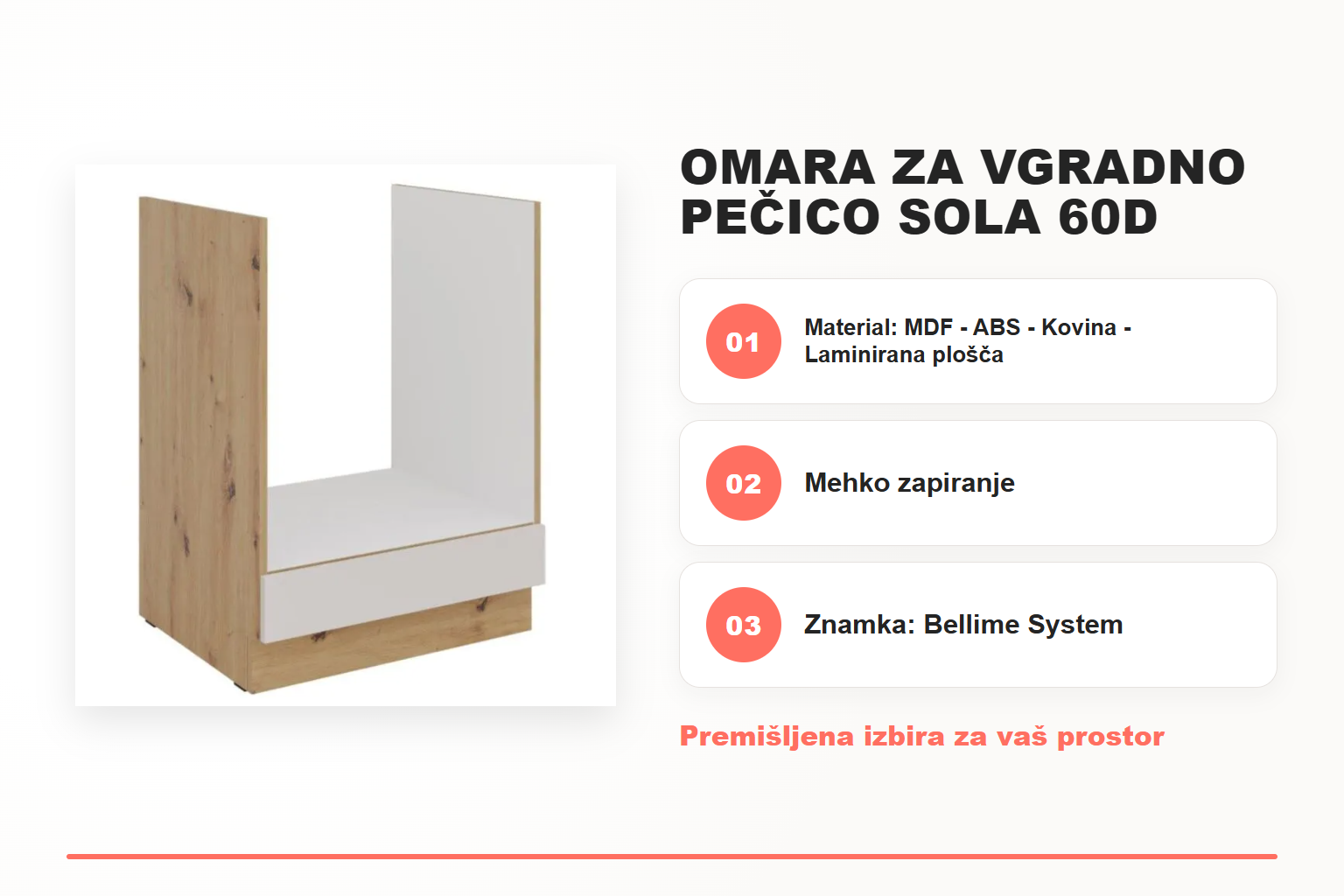 Omara za vgradno pečico SOLA 60D – pregled ključnih lastnosti