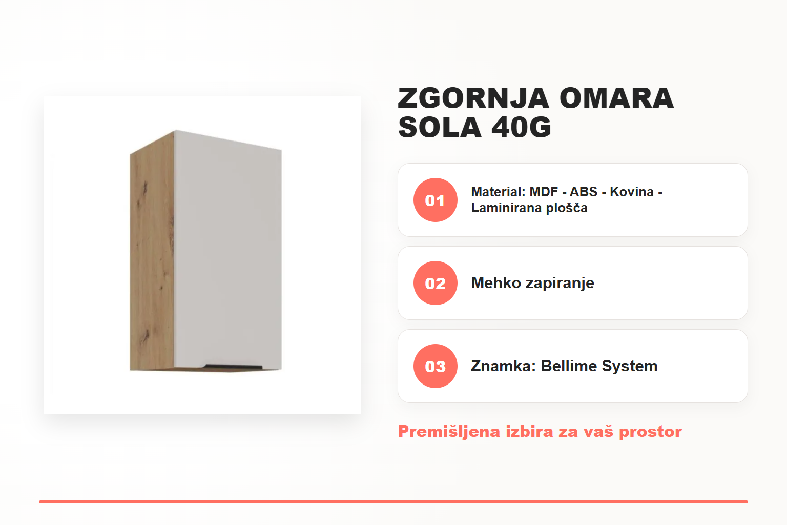 Zgornja omara SOLA 40G – pregled ključnih lastnosti