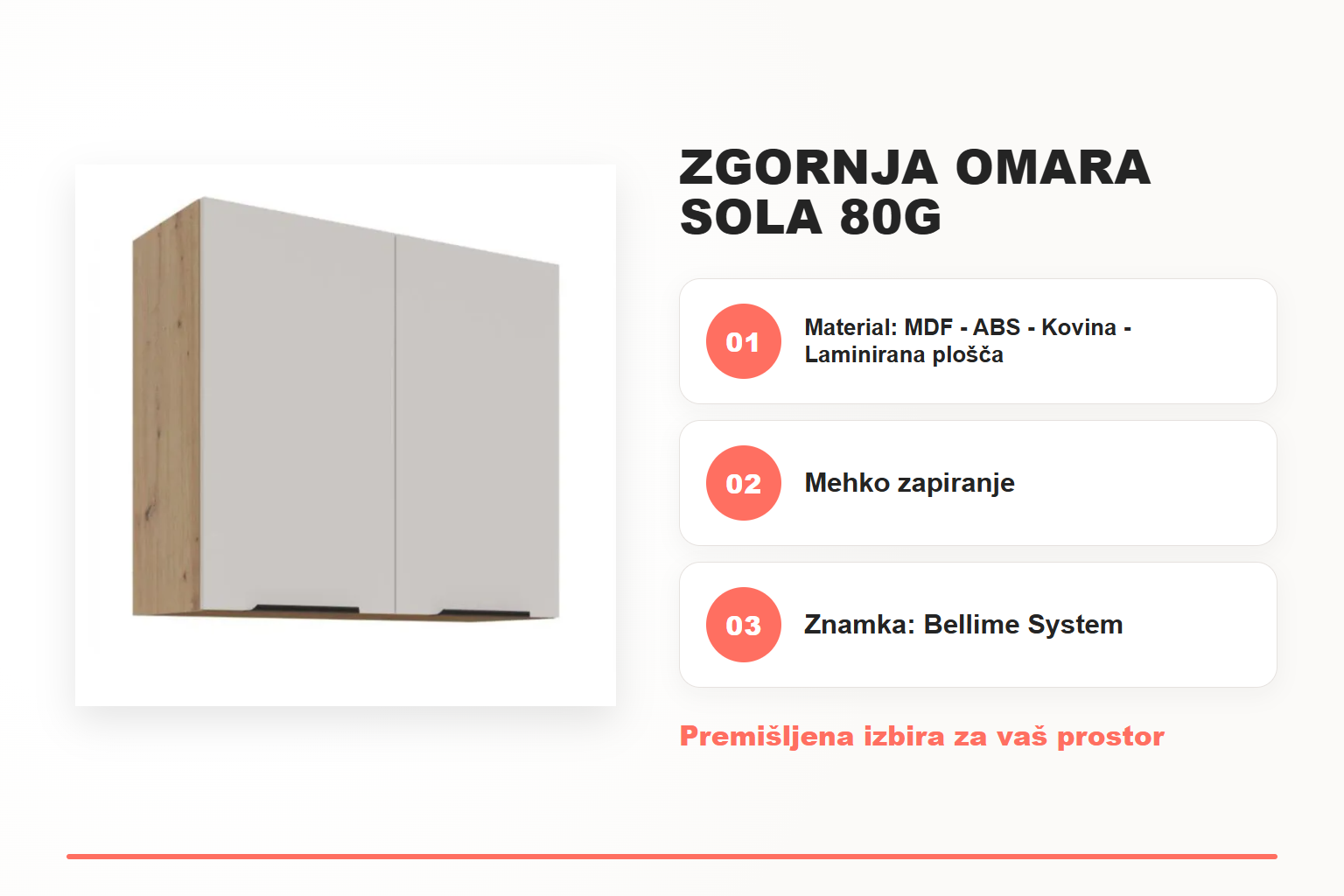 Zgornja omara SOLA 80G – pregled ključnih lastnosti