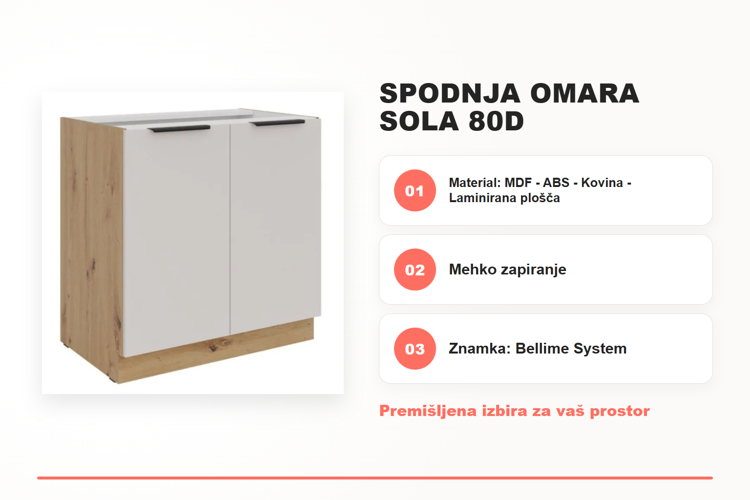 Spodnja omara SOLA 80D – pregled ključnih lastnosti