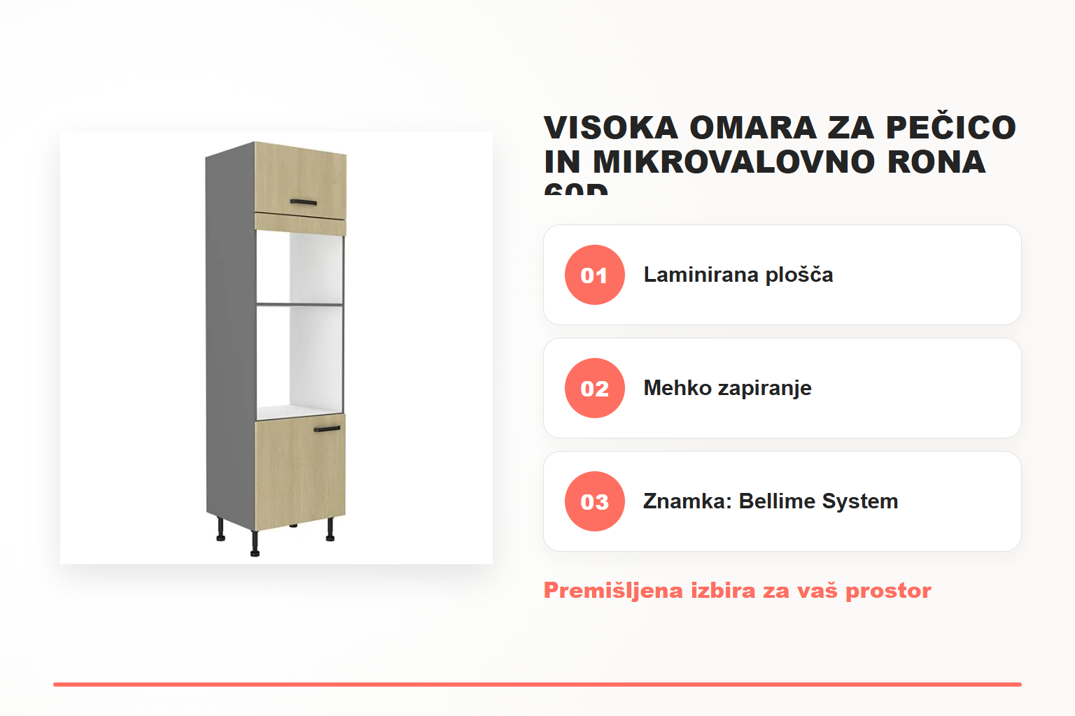 Visoka omara za pečico in mikrovalovno RONA 60D – pregled ključnih lastnosti