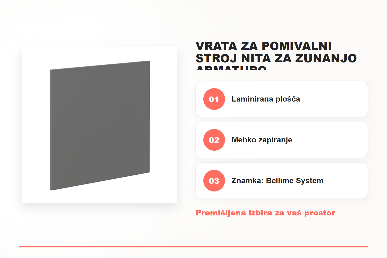 Vrata za pomivalni stroj NITA za zunanjo armaturo – pregled ključnih lastnosti