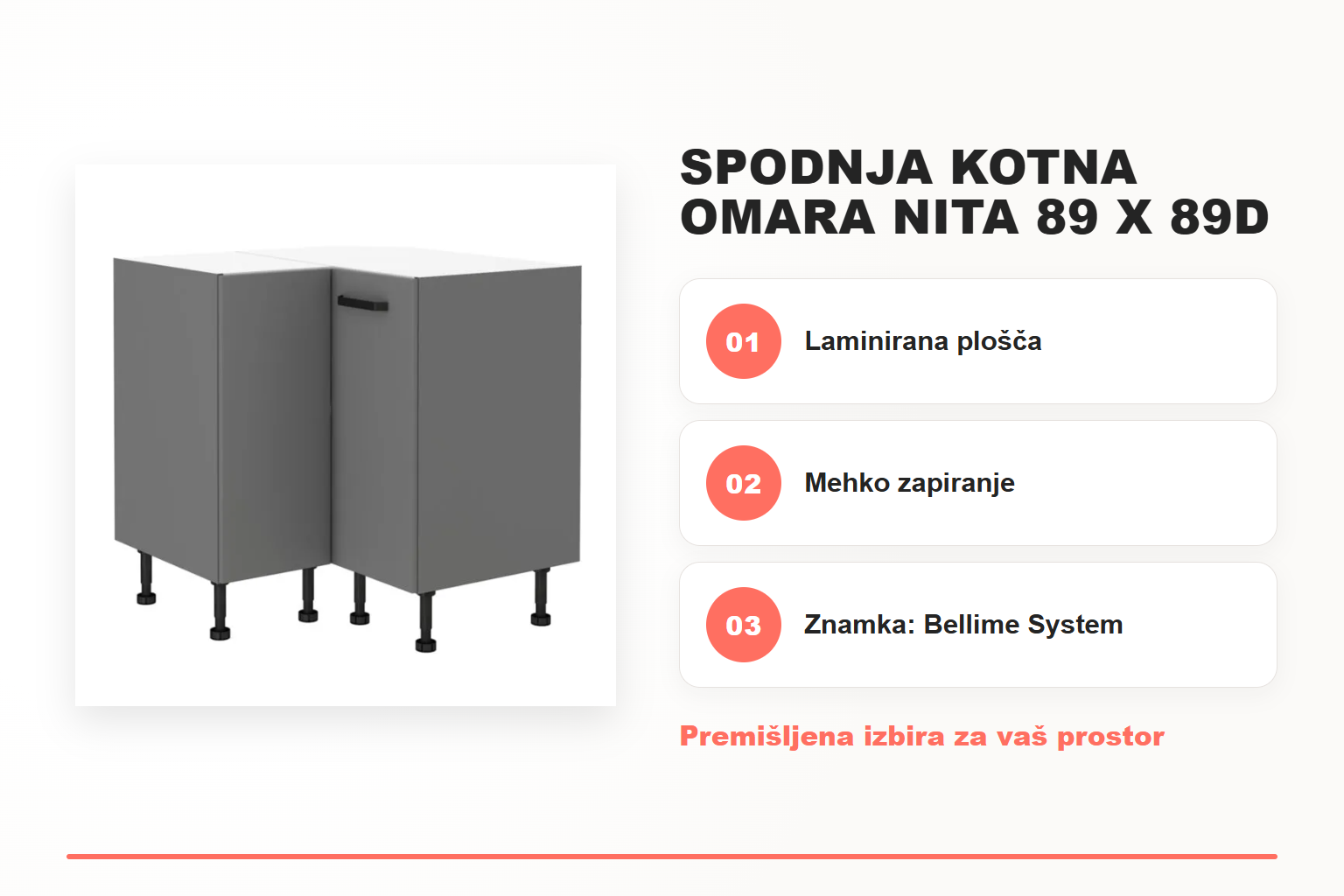 Spodnja kotna omara NITA 89 x 89D – pregled ključnih lastnosti