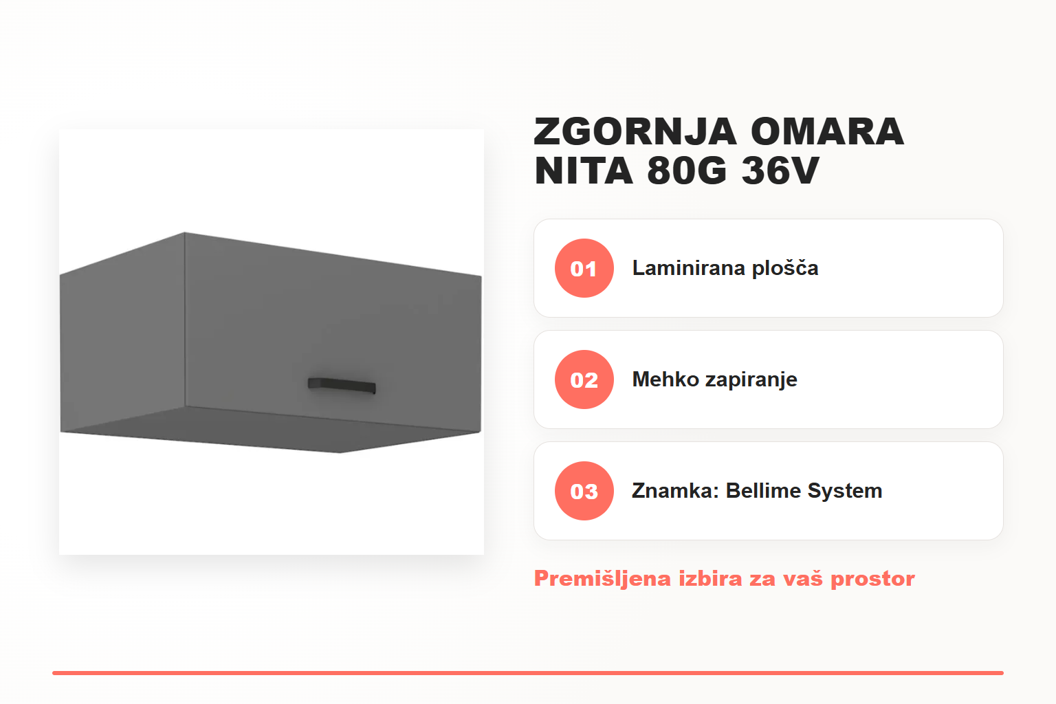 Zgornja omara NITA 80G 36V – pregled ključnih lastnosti