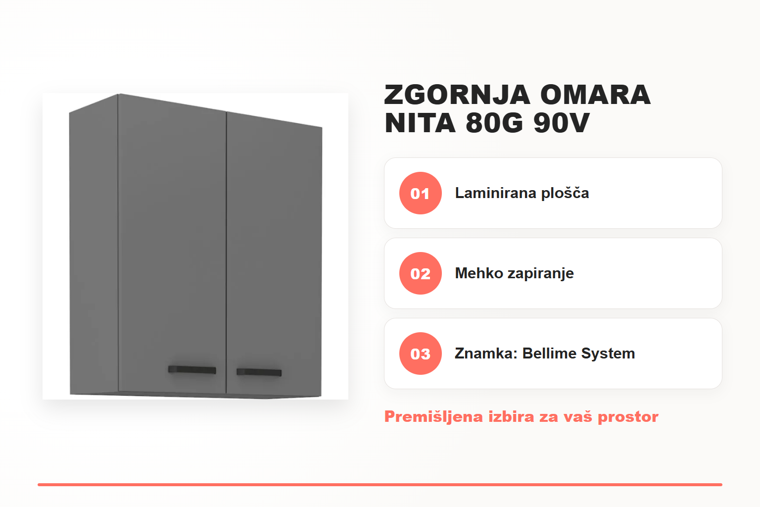 Zgornja omara NITA 80G 90V – pregled ključnih lastnosti
