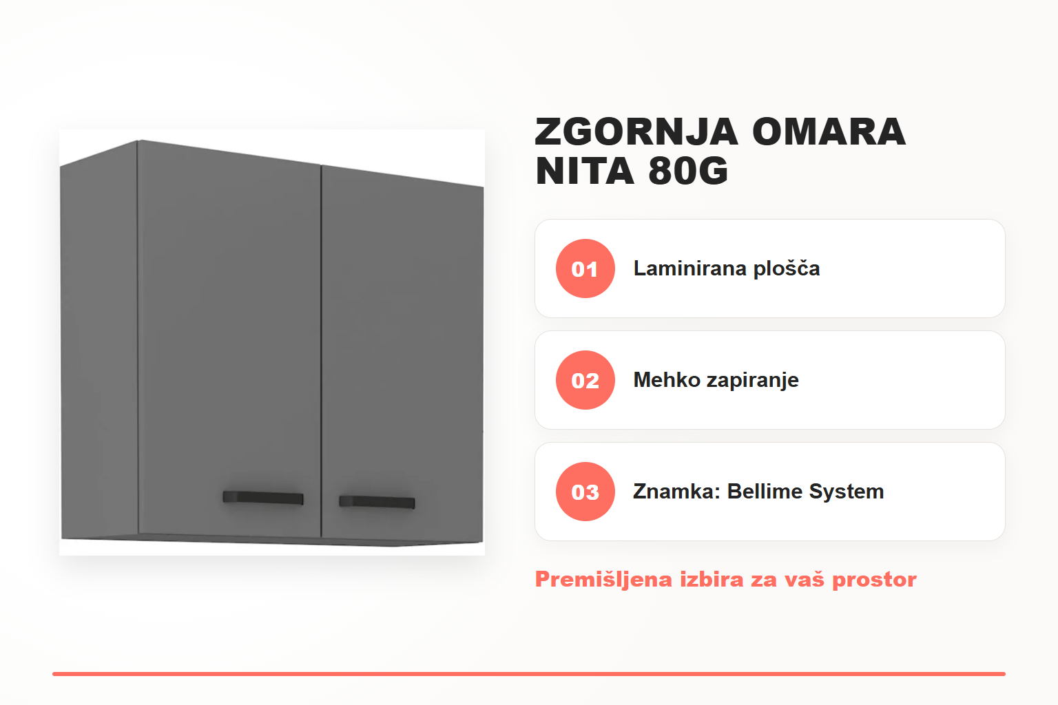 Zgornja omara NITA 80G – pregled ključnih lastnosti