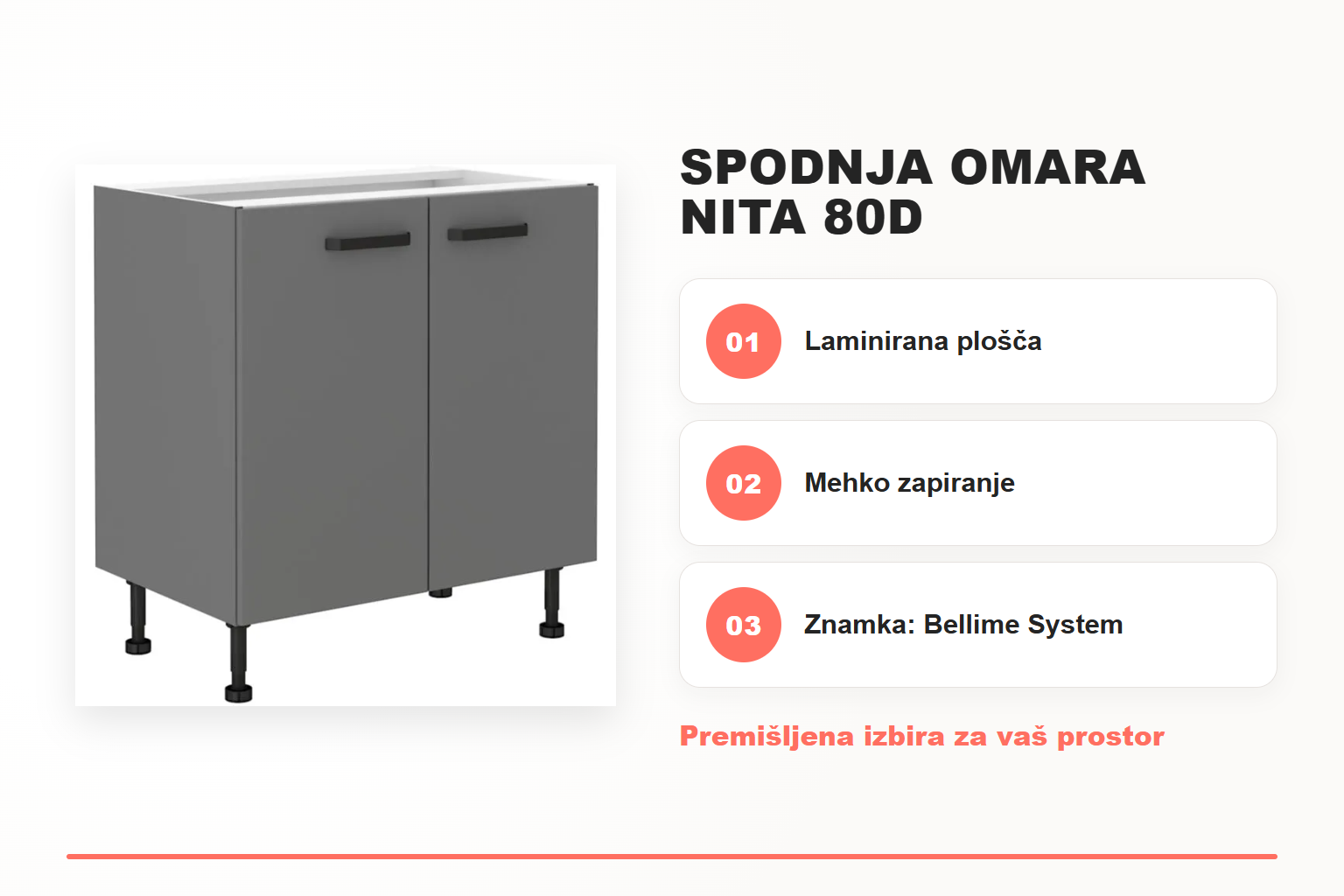 Spodnja omara NITA 80D – pregled ključnih lastnosti
