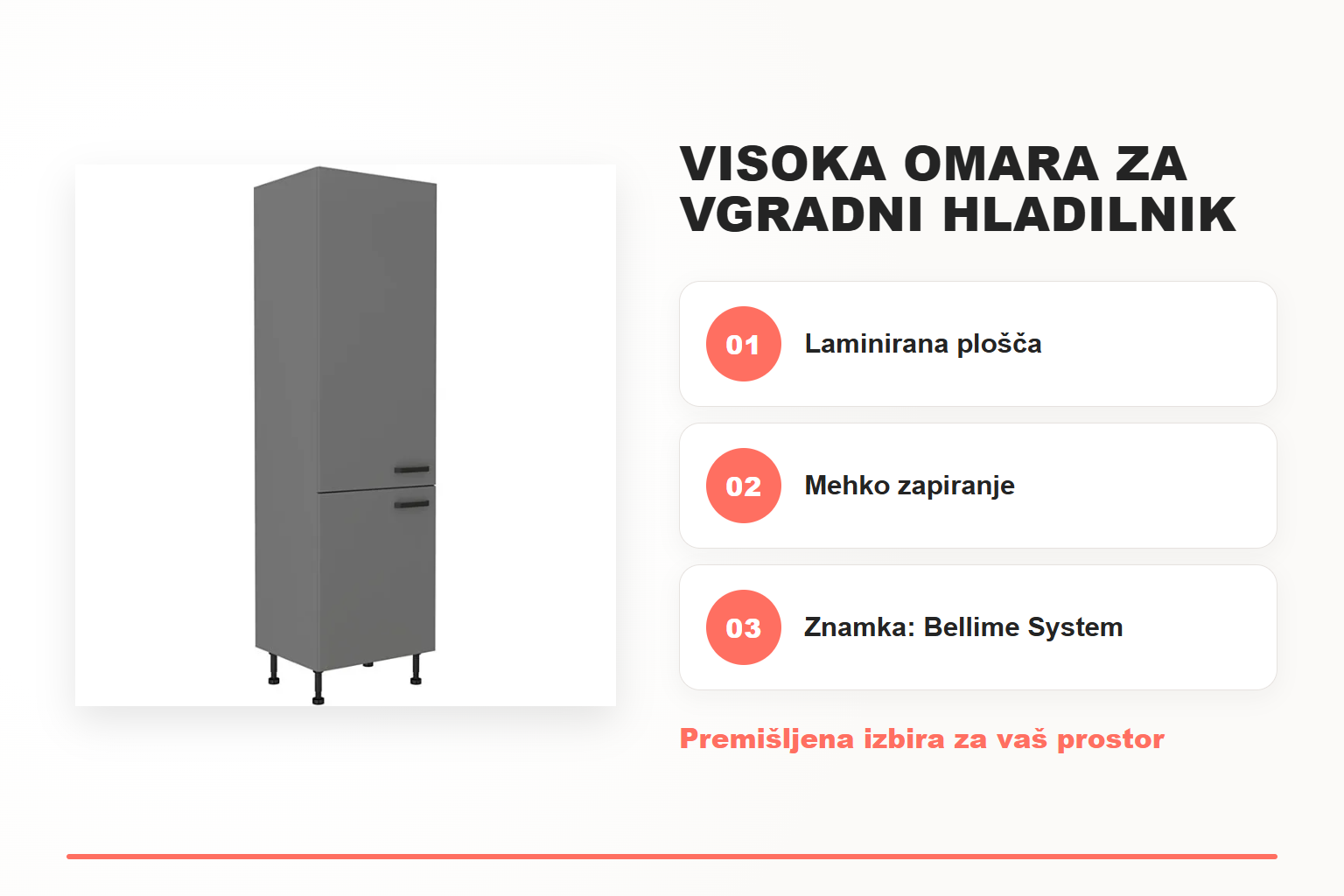 Visoka omara za vgradni hladilnik NITA 60D – pregled ključnih lastnosti