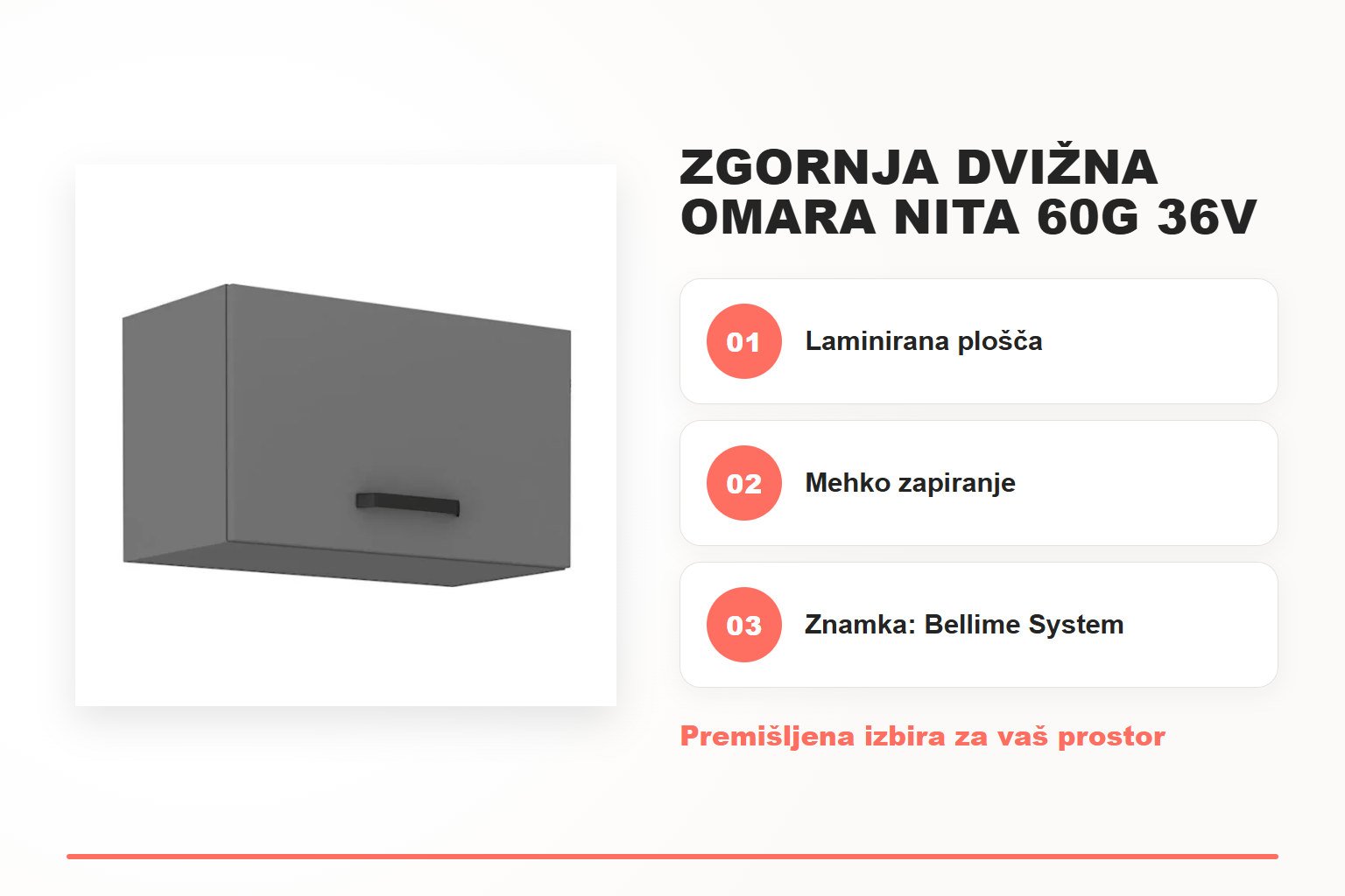 Zgornja dvižna omara NITA 60G 36V – pregled ključnih lastnosti