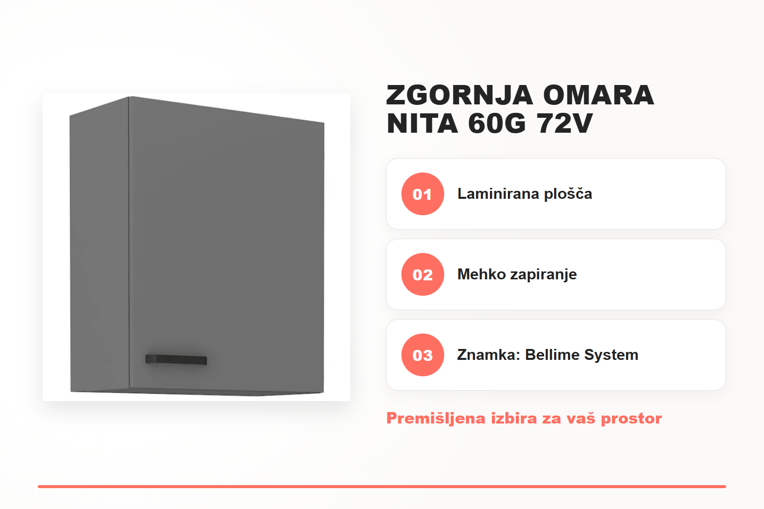 Zgornja omara NITA 60G 72V – pregled ključnih lastnosti