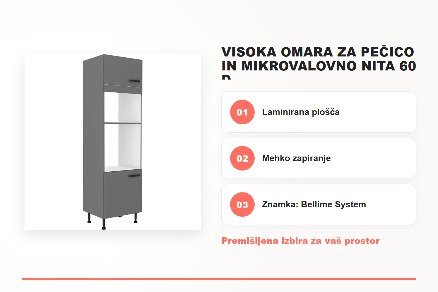 Visoka omara za pečico in mikrovalovno NITA 60 D – pregled ključnih lastnosti