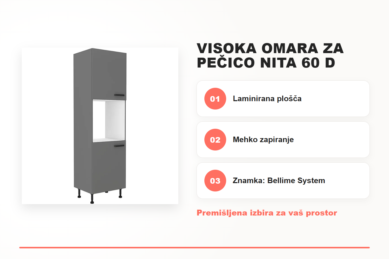 Visoka omara za pečico NITA 60 D – pregled ključnih lastnosti