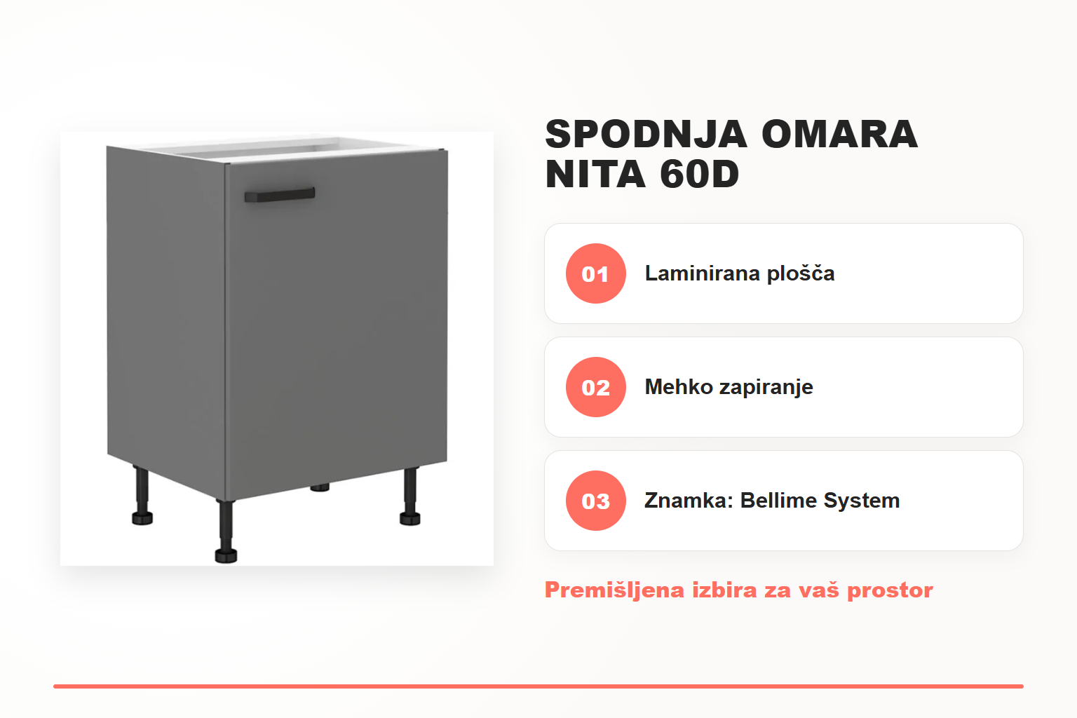 Spodnja omara NITA 60D – pregled ključnih lastnosti