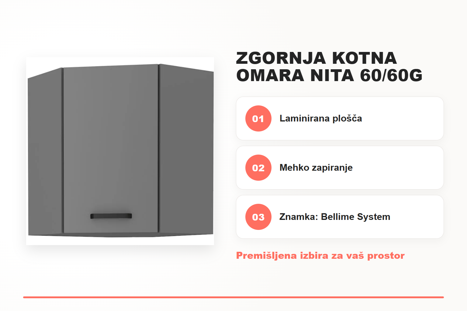 Zgornja kotna omara NITA 60/60G – pregled ključnih lastnosti