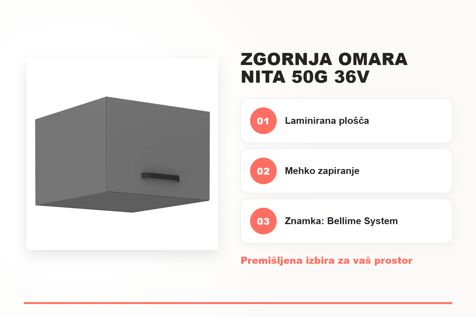 Zgornja omara NITA 50G 36V – pregled ključnih lastnosti