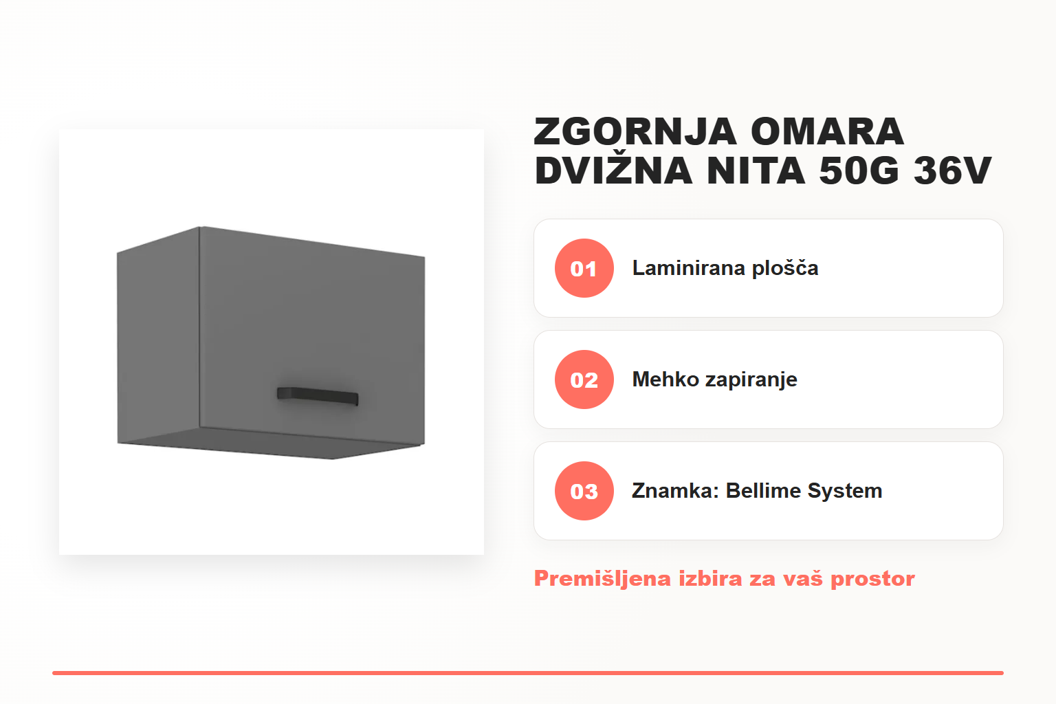 Zgornja omara dvižna NITA 50G 36V – pregled ključnih lastnosti