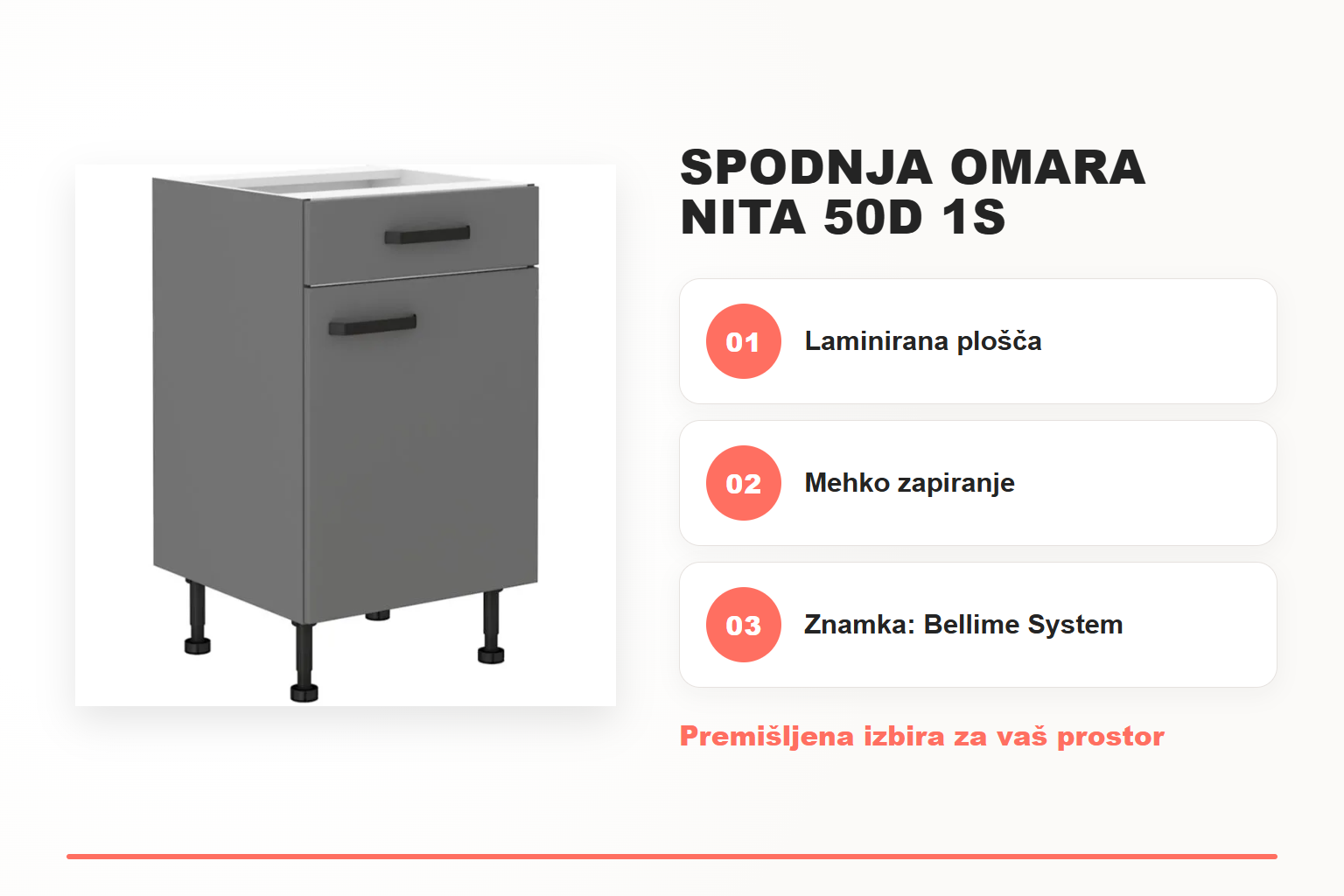 Spodnja omara NITA 50D 1S – pregled ključnih lastnosti