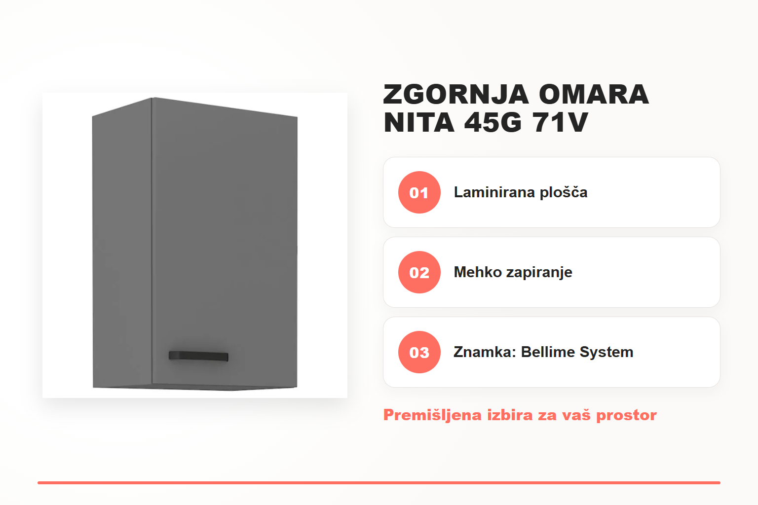 Zgornja omara NITA 45G 71V – pregled ključnih lastnosti