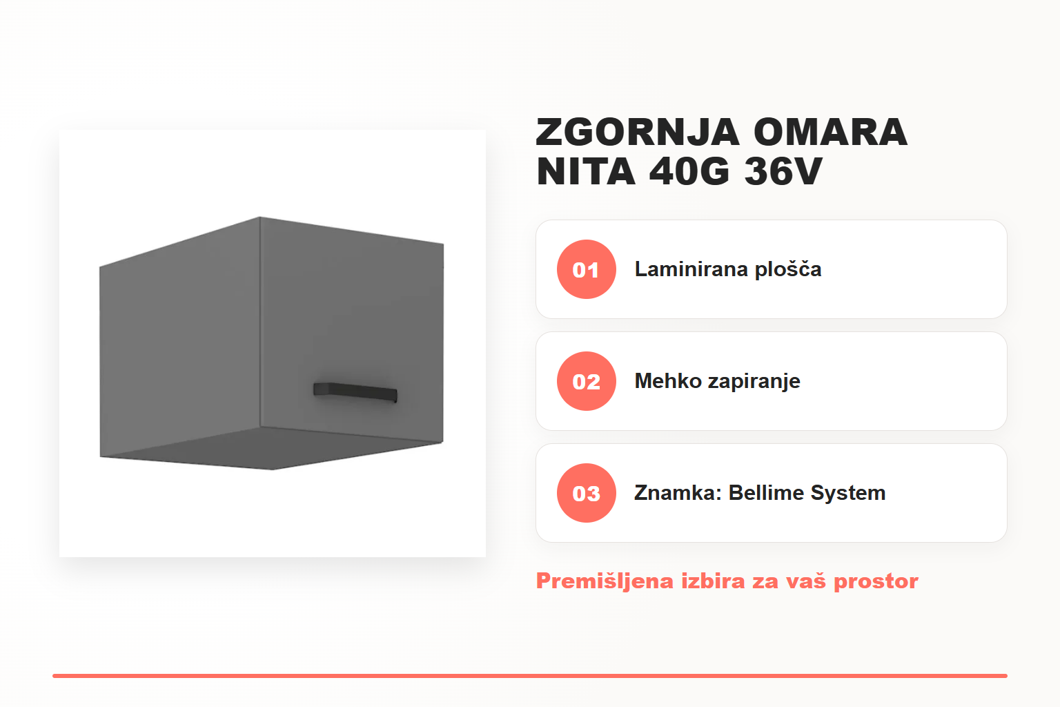Zgornja omara NITA 40G 36V – pregled ključnih lastnosti