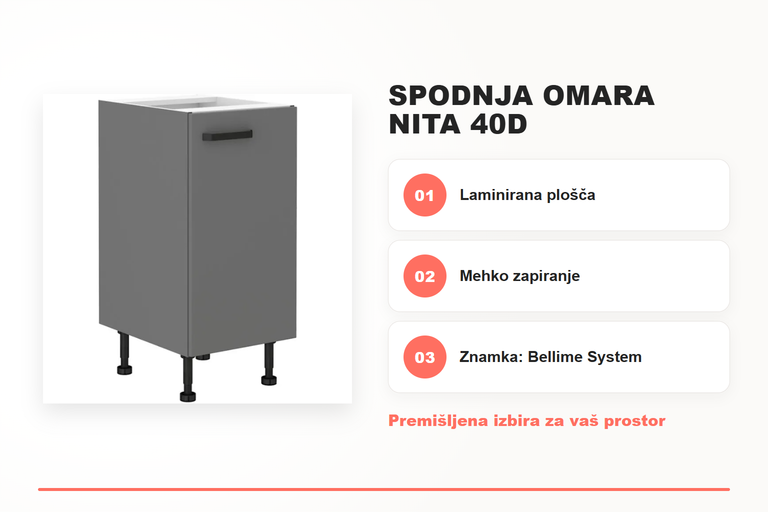 Spodnja omara NITA 40D – pregled ključnih lastnosti