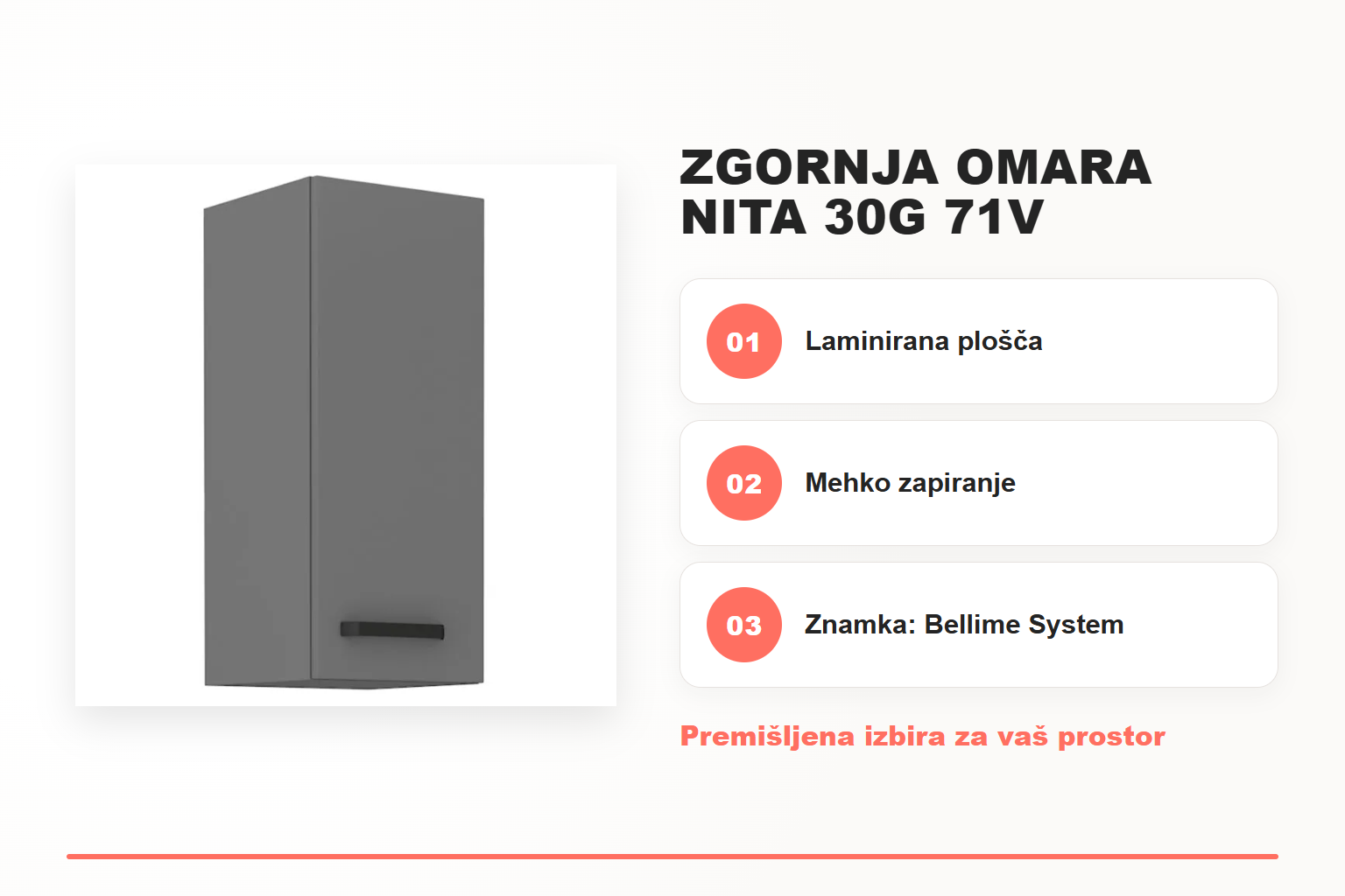 Zgornja omara NITA 30G 71V – pregled ključnih lastnosti