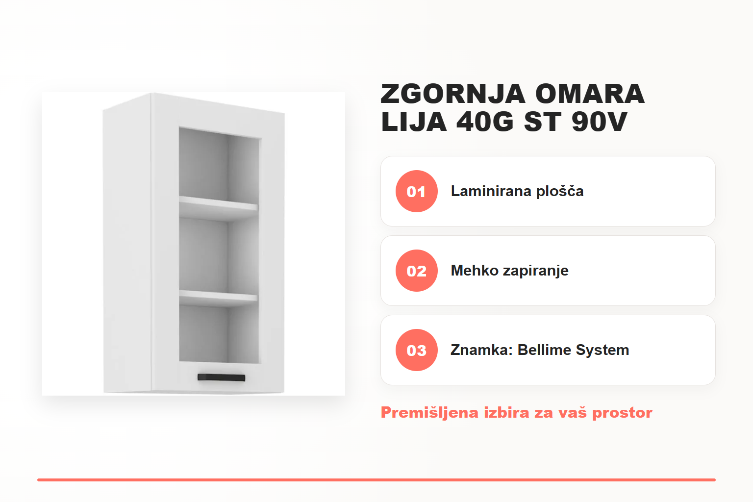 Zgornja omara LIJA 40G ST 90V – pregled ključnih lastnosti