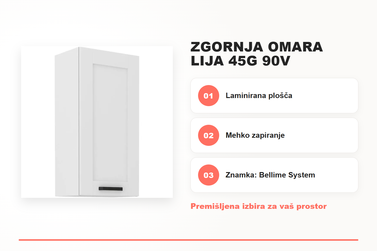 Zgornja omara LIJA 45G 90V – pregled ključnih lastnosti
