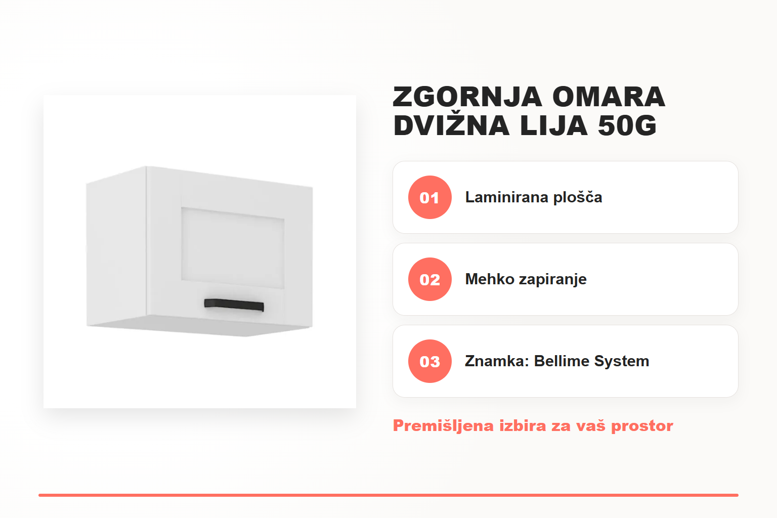 Zgornja omara dvižna LIJA 50G – pregled ključnih lastnosti