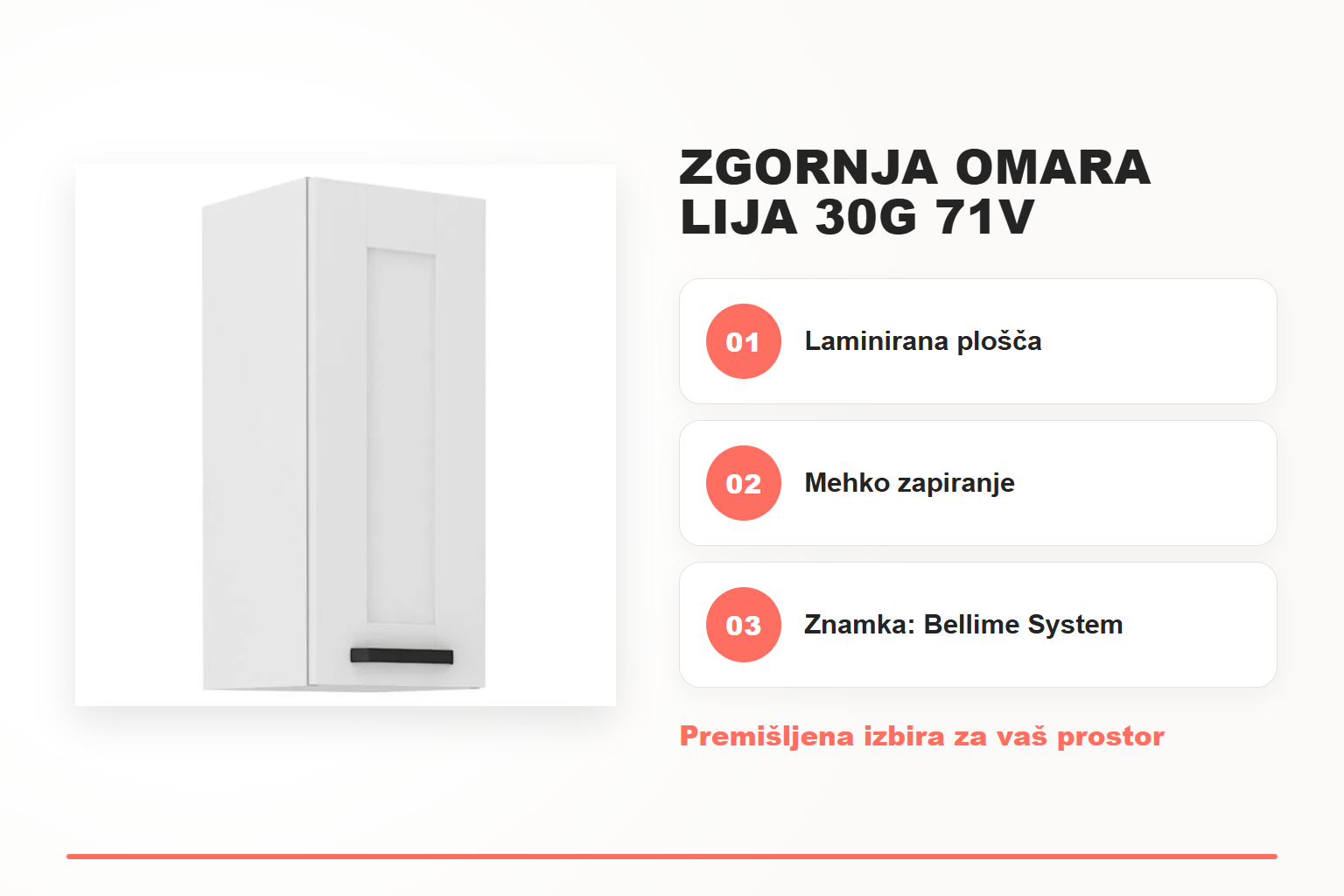 Zgornja omara LIJA 30G 71V – pregled ključnih lastnosti