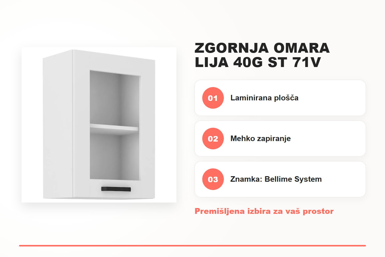 Zgornja omara LIJA 40G ST 71V – pregled ključnih lastnosti