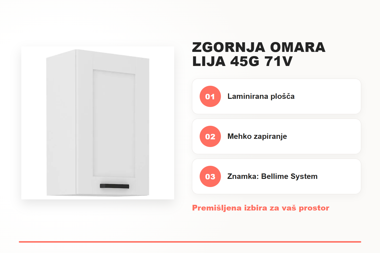 Zgornja omara LIJA 45G 71V – pregled ključnih lastnosti