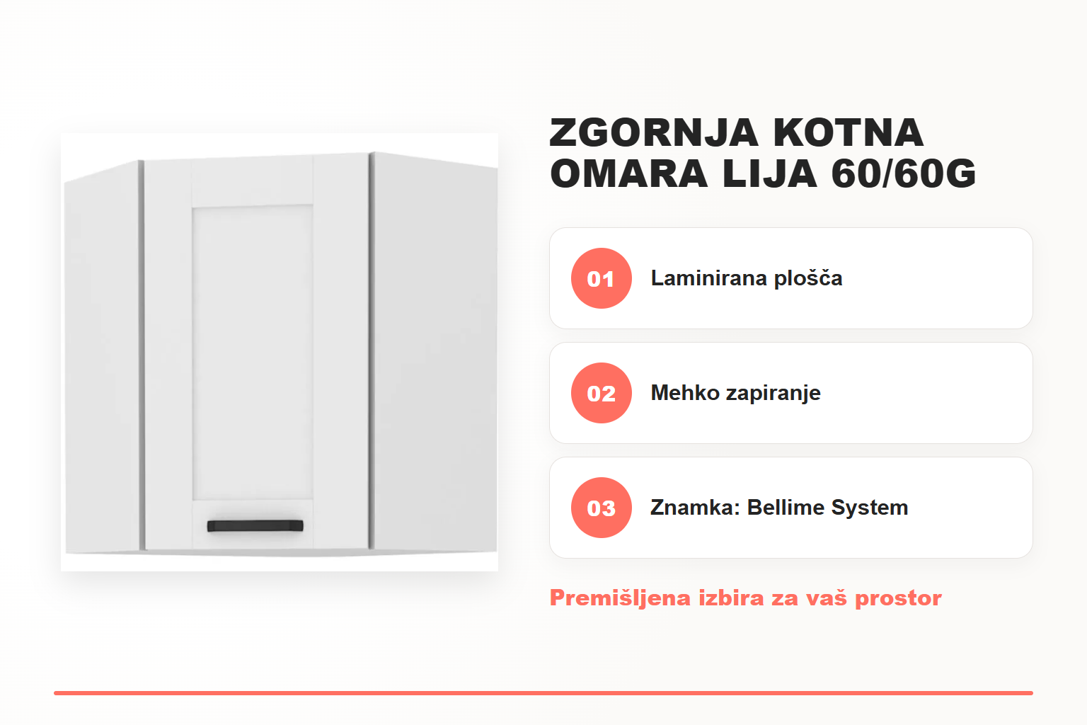 Zgornja kotna omara LIJA 60/60G 71V – pregled ključnih lastnosti