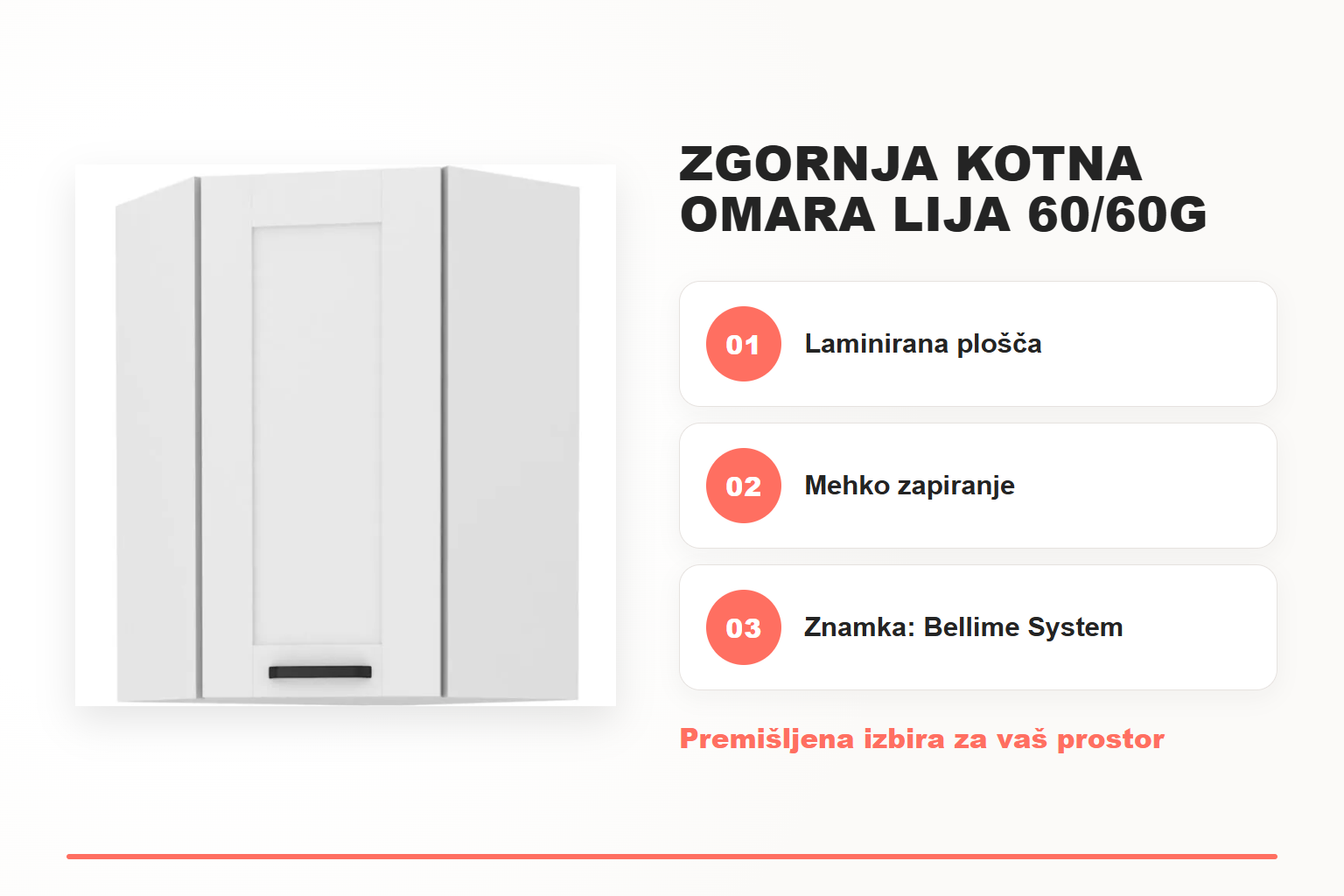 Zgornja kotna omara LIJA 60/60G 90V – pregled ključnih lastnosti