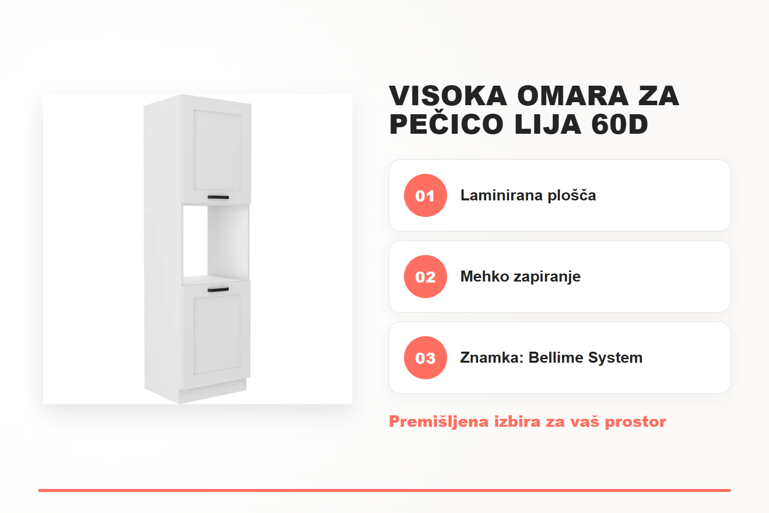 Visoka omara za pečico LIJA 60D – pregled ključnih lastnosti