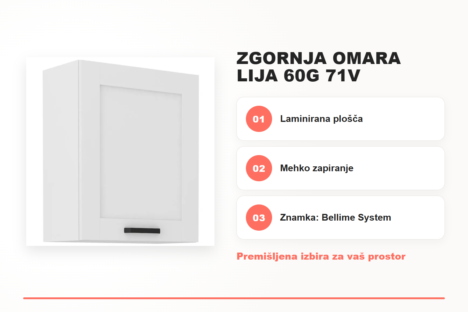 Zgornja omara LIJA 60G 71V – pregled ključnih lastnosti