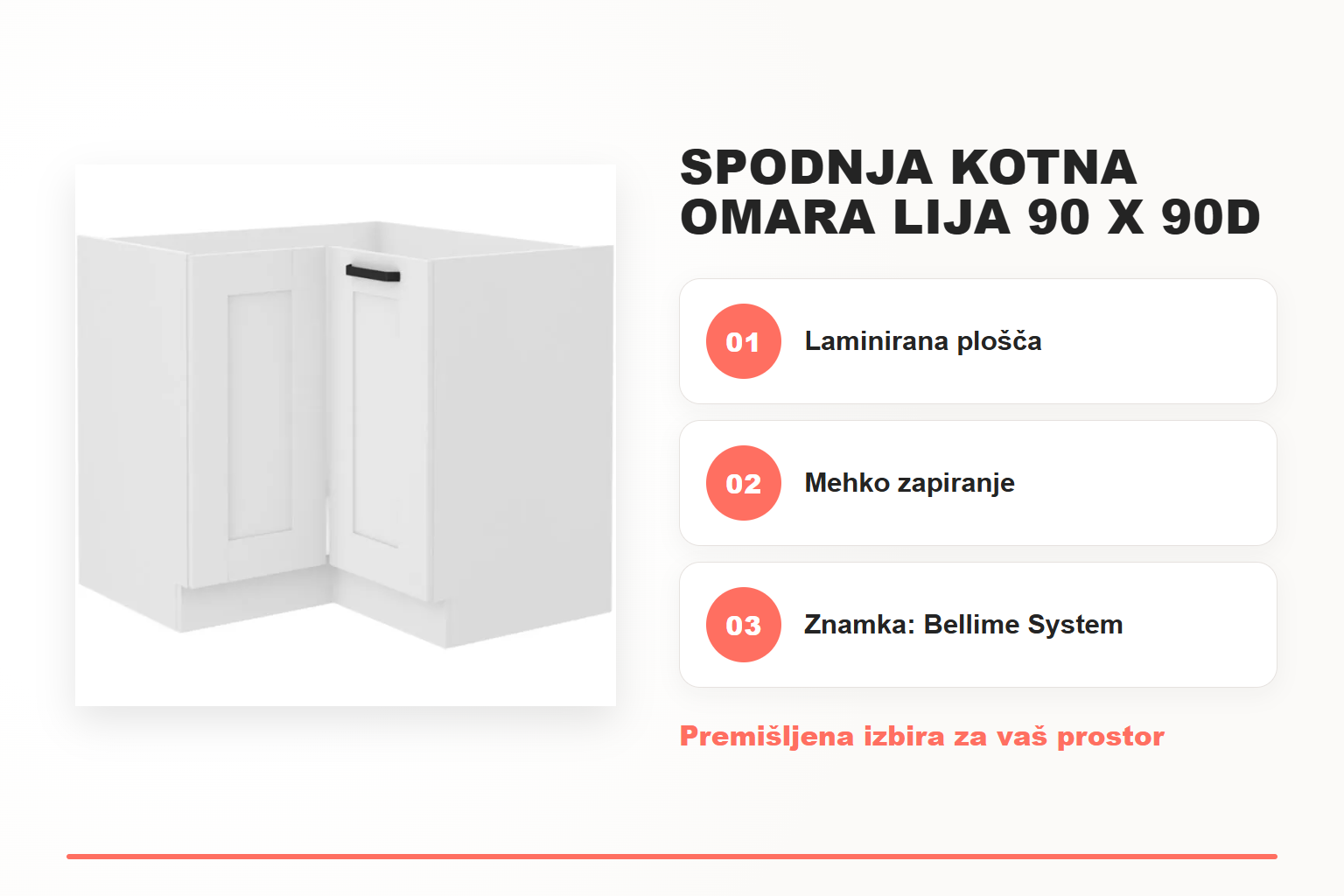 Spodnja kotna omara LIJA 90 x 90D – pregled ključnih lastnosti