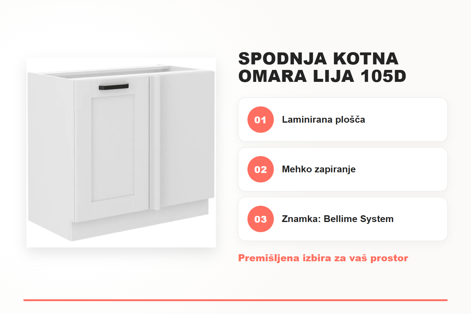 Spodnja kotna omara LIJA 105D – pregled ključnih lastnosti