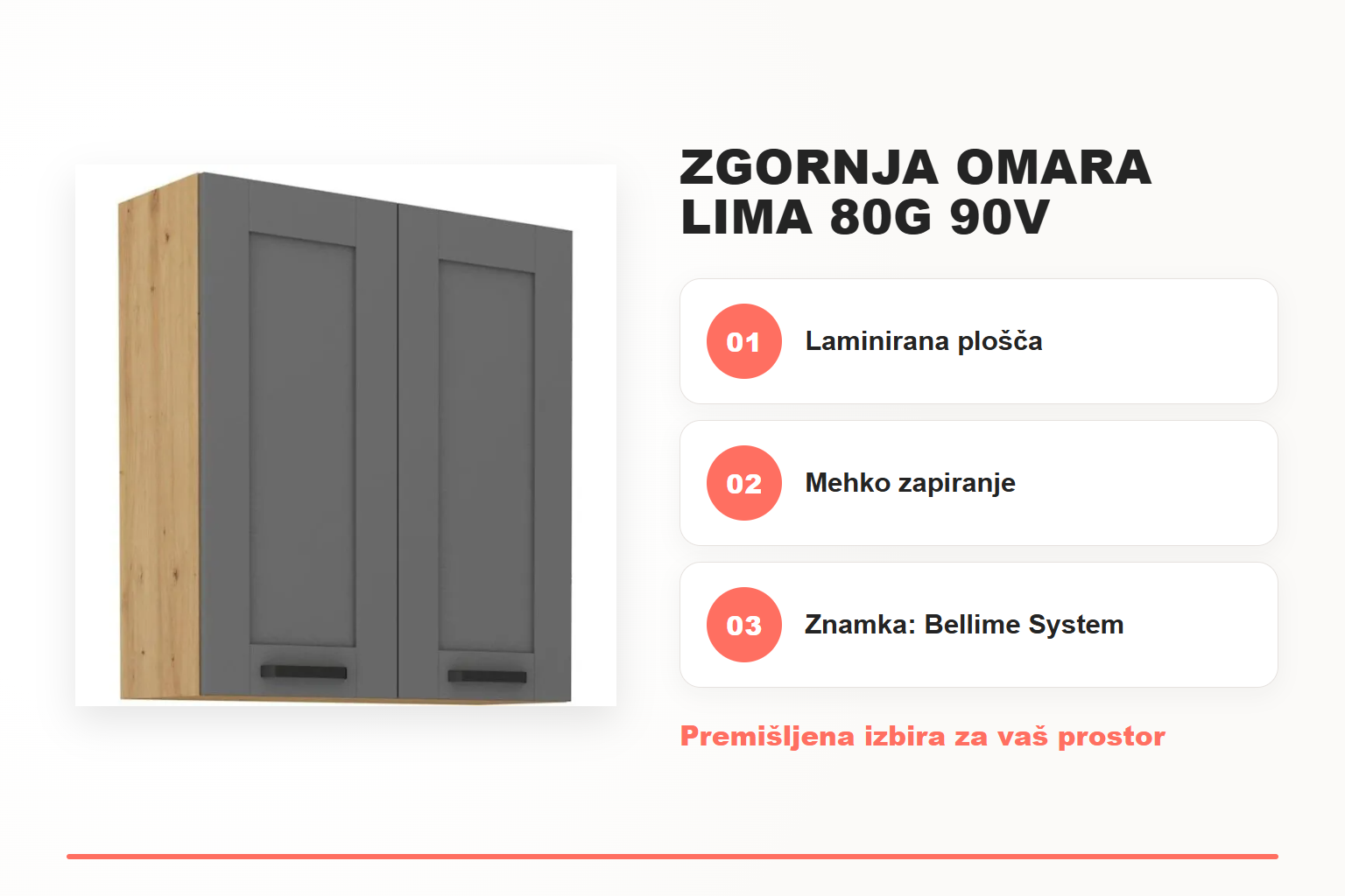 Zgornja omara LIMA 80G 90V – pregled ključnih lastnosti