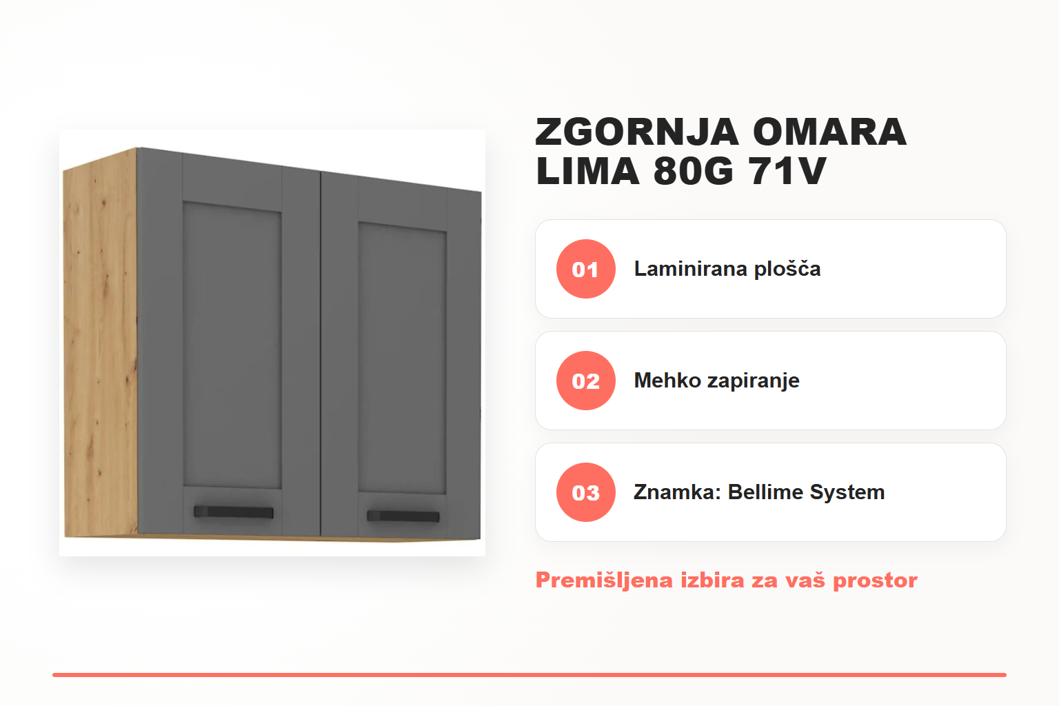 Zgornja omara LIMA 80G 71V – pregled ključnih lastnosti