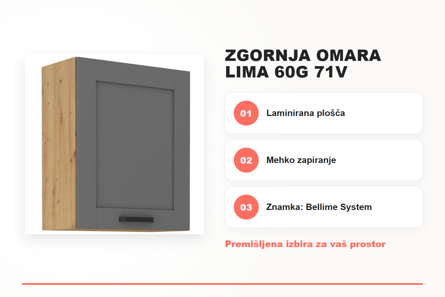 Zgornja omara LIMA 60G 71V – pregled ključnih lastnosti