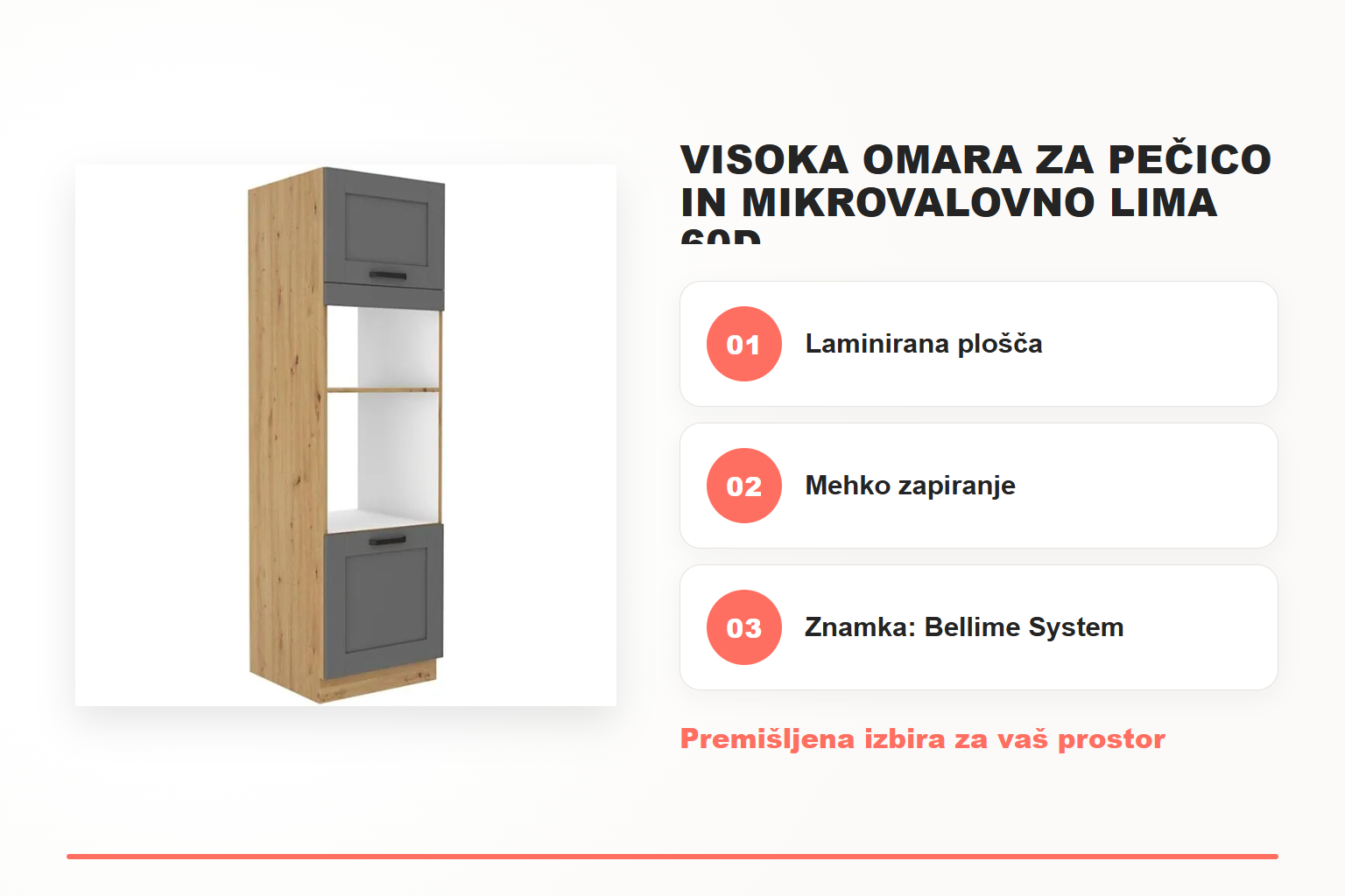 Visoka omara za pečico in mikrovalovno LIMA 60D – pregled ključnih lastnosti