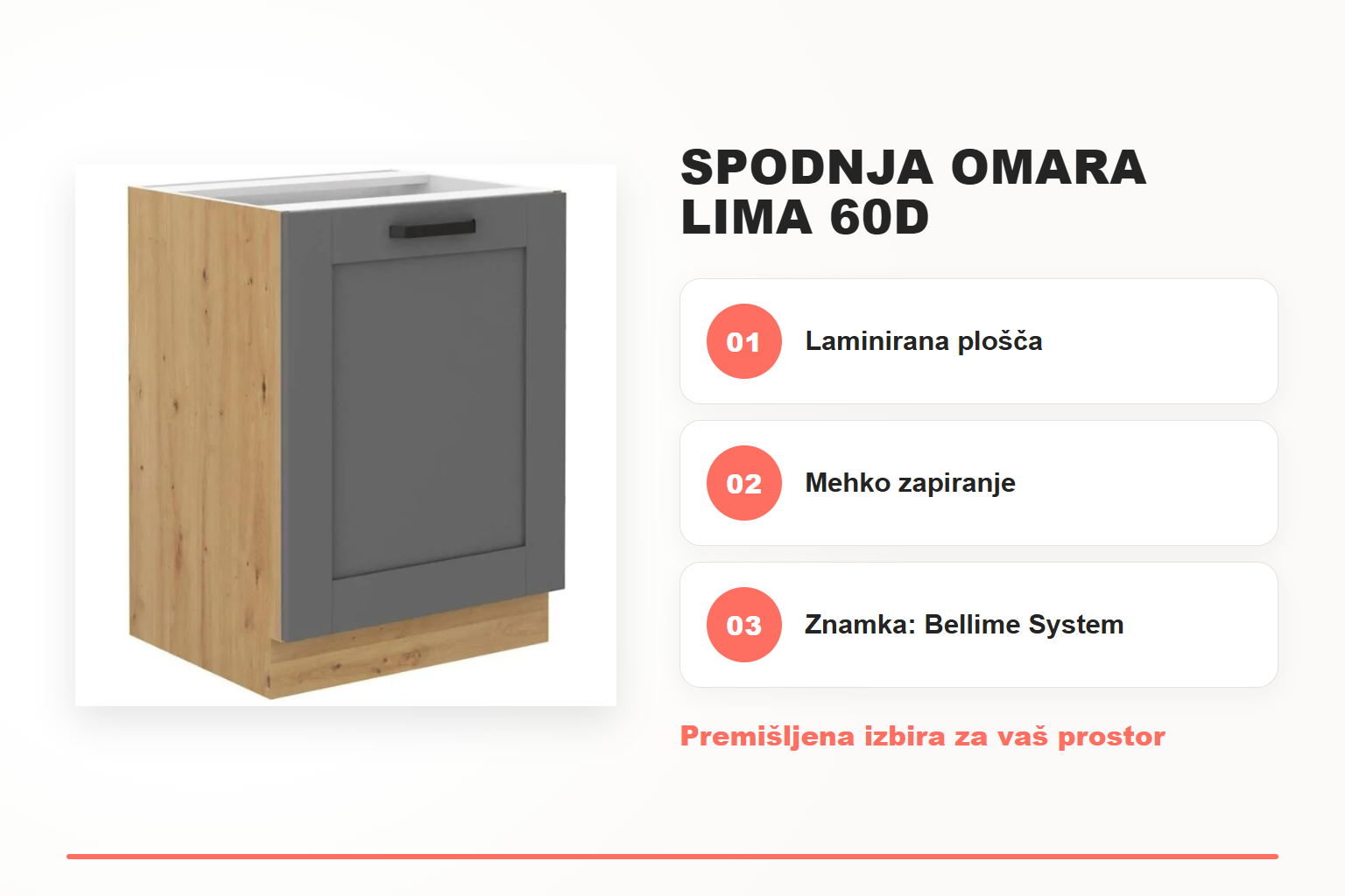 Spodnja omara LIMA 60D – pregled ključnih lastnosti
