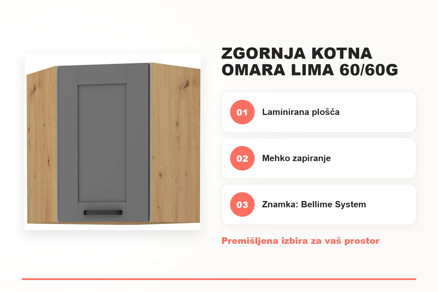 Zgornja kotna omara LIMA 60/60G 71V – pregled ključnih lastnosti