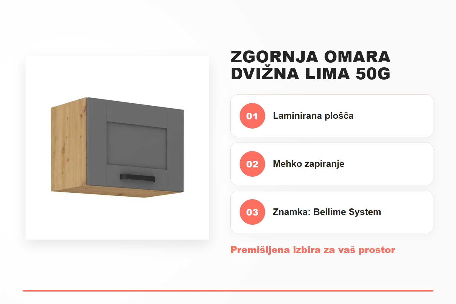 Zgornja omara dvižna LIMA 50G – pregled ključnih lastnosti