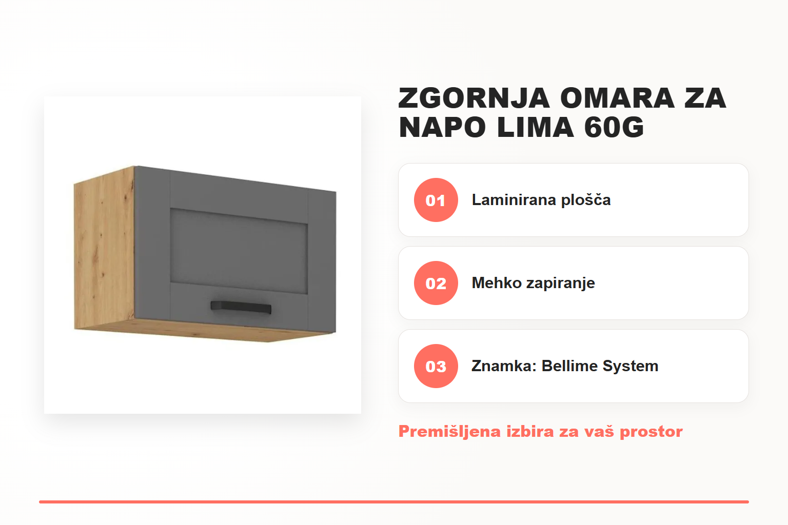 Zgornja omara za napo LIMA 60G – pregled ključnih lastnosti